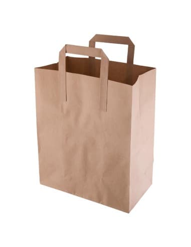 Sacs moyens en papier marron à poignées plates Fiesta Recyclables (lot de 250)