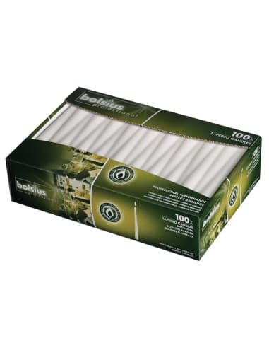 Bougies effilées Bolsius 254mm blanches (lot de 100)