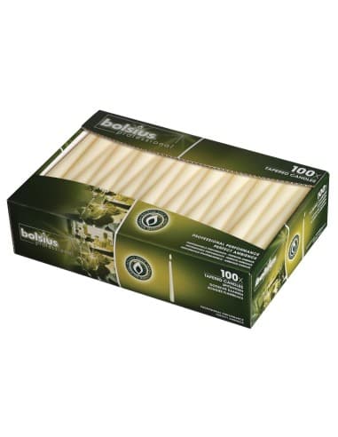 Bougies effilées Bolsius 254 mm ivoire (lot de 100)