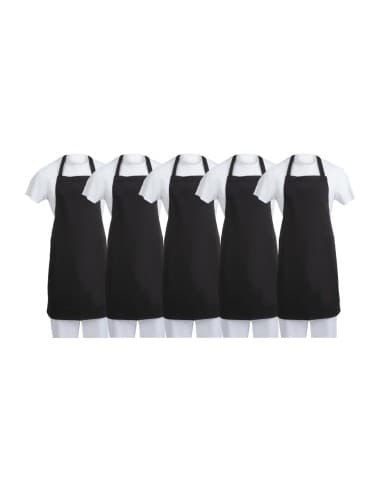 Tabliers bavette en polycoton Whites noirs (lot de 5)
