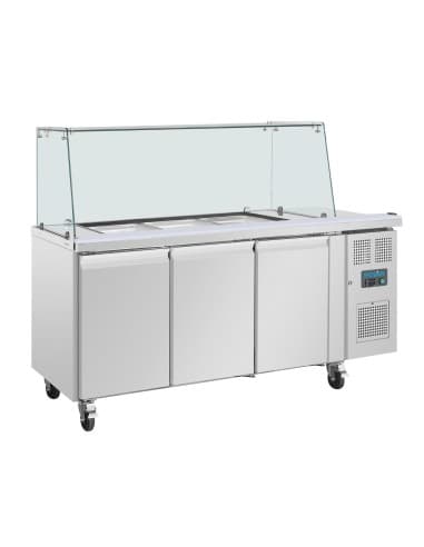 Comptoir à salade GN avec pare-haleine carré Polar Série U 3 portes