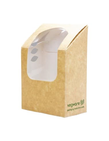 Boîtes à wrap et tortilla kraft compostables avec fenêtre PLA Vegware (lot de 500)