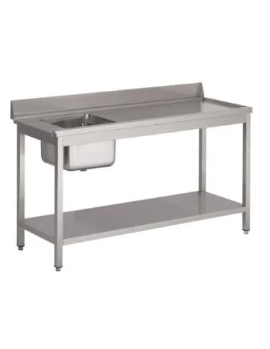 Table d'entrée lave-vaisselle inox avec bac à gauche dosseret et tablette inférieure Gastro M 850x1400x700mm