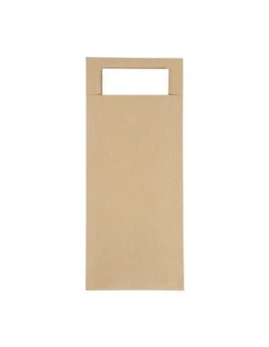 Pochettes à couverts kraft avec serviette blanche Europochette (lot de 500)