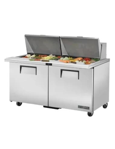 Table de préparation 24 bacs GN 1/6 2 portes True TSSU-60-24M-B-ST