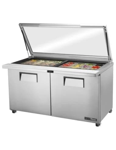 Table de préparation 24 bacs GN 1/6 avec couvercle en verre True TSSU-60-24M-B-ST-FGLID