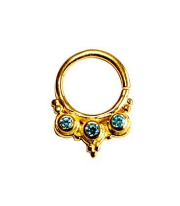 SEPTUM N° 35 - ARGENT PLAQUE OR - ZIRCONS BLEUS -1,2mm ***SOLDE !!