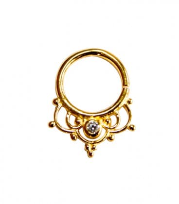 SEPTUM N° 40 - ARGENT PLAQUE OR - ZIRCONS TRANSPARENTS -1,2mm ***SOLDE !!