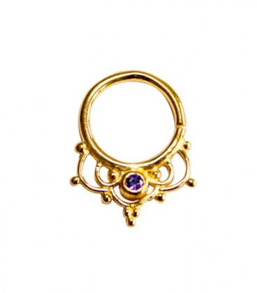 SEPTUM N° 34 - ARGENT PLAQUE OR - ZIRCONS VIOLETS -1,2mm ***SOLDE 42