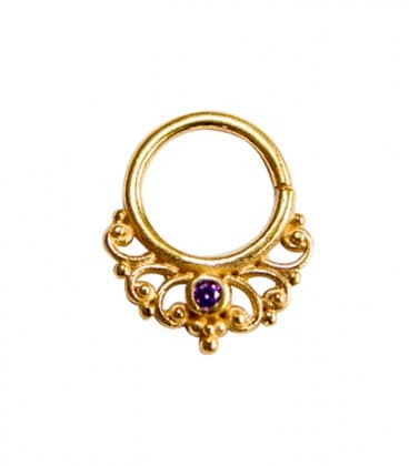 SEPTUM N° 46 - ARGENT PLAQUE OR - ZIRCONS VIOLETS -1,2mm ***SOLDE !!