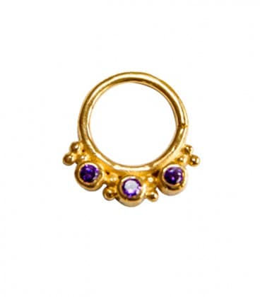 SEPTUM N° 56 - ARGENT PLAQUE OR - ZIRCONS VIOLETS -1,2mm ***SOLDE !!