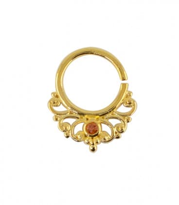 SEPTUM N° 48 - ARGENT PLAQUE OR - ZIRCON ORANGE -1,2mm ***SOLDE !!