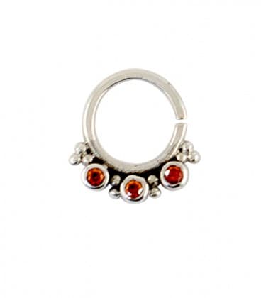 SEPTUM N° 61 - ARGENT - ZIRCONS ROUGES ORANGES1,2mm ***SOLDE !!
