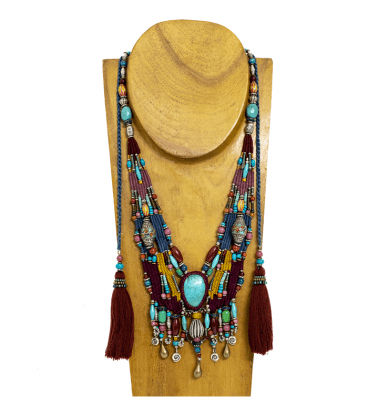 COLLIER TISSE PIERRES ET ARGENT-