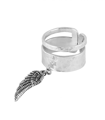 BAGUE LAITON PLAQUE ARGENT EFFET 2 ANNEAUX-AILE by S.HECHES