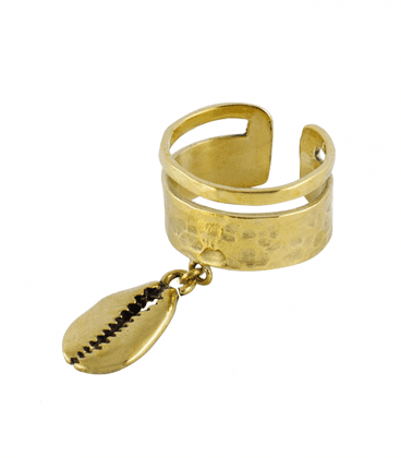 BAGUE LAITON PLAQUE ARGENT EFFET 2 ANNEAUX -CAURIS