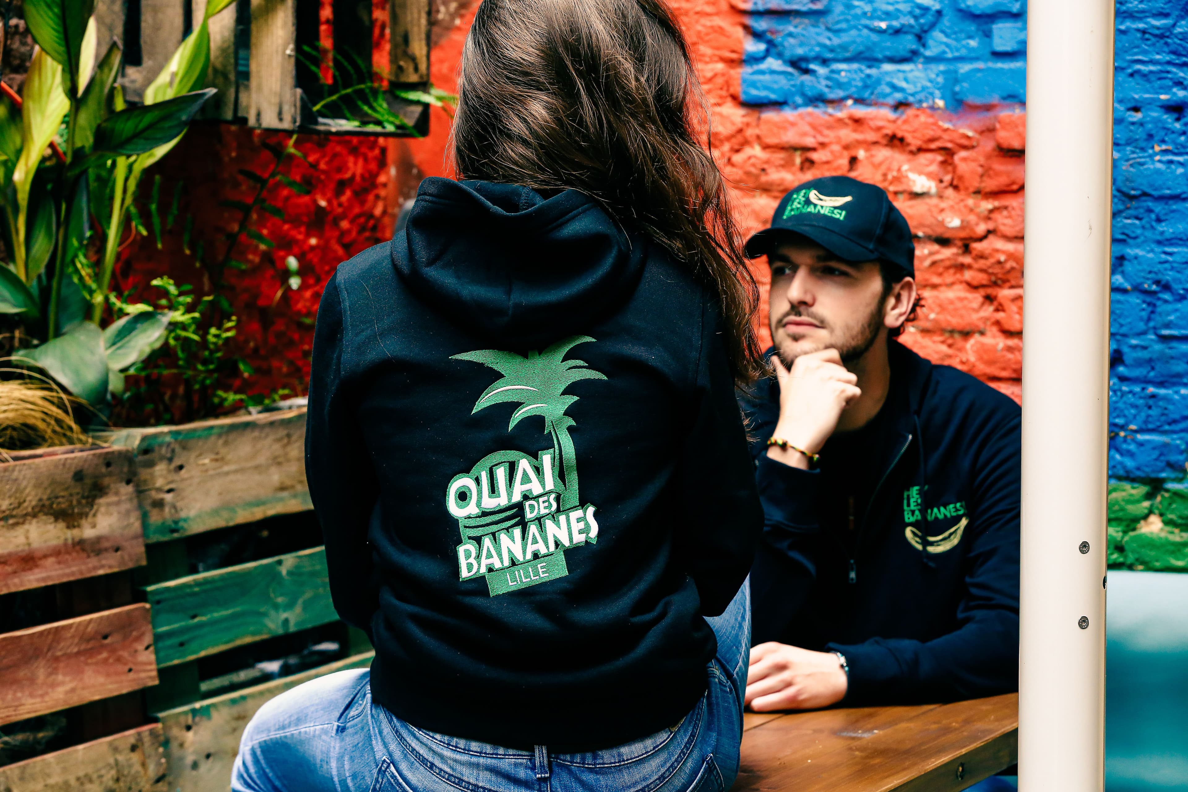 GILET A CAPUCHE ZIPPE UNISEXE Noir Brodé HEY LES BANANES !