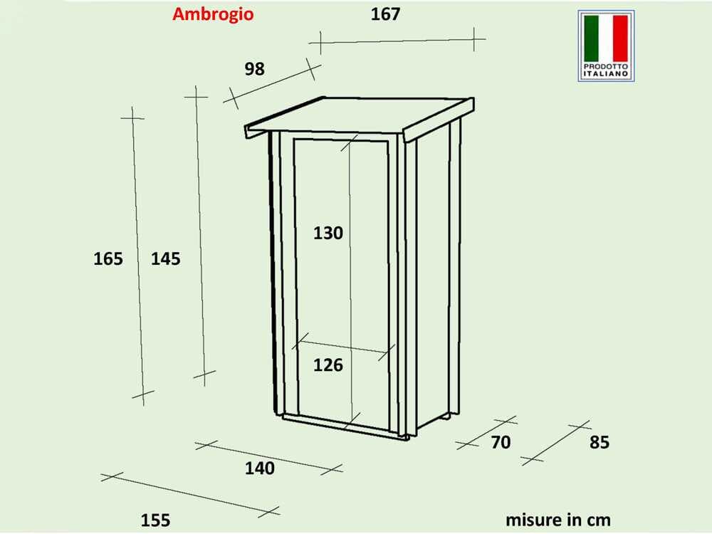 Alce Ambrogio 155x85 larice - Caseta de jardín de madera - Techo a un agua - 155x85x165 cm