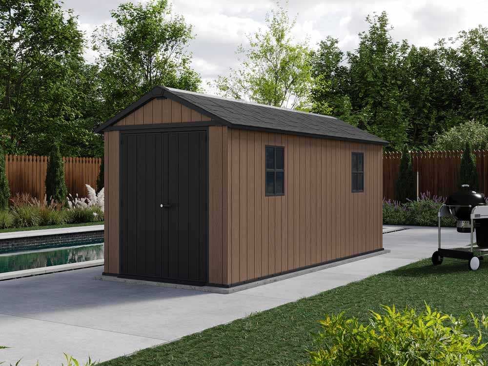 Keter Newton plus 7515/1575 - Caseta de jardín - Con puerta de doble hoja y ventanas - 230x476x246 cm