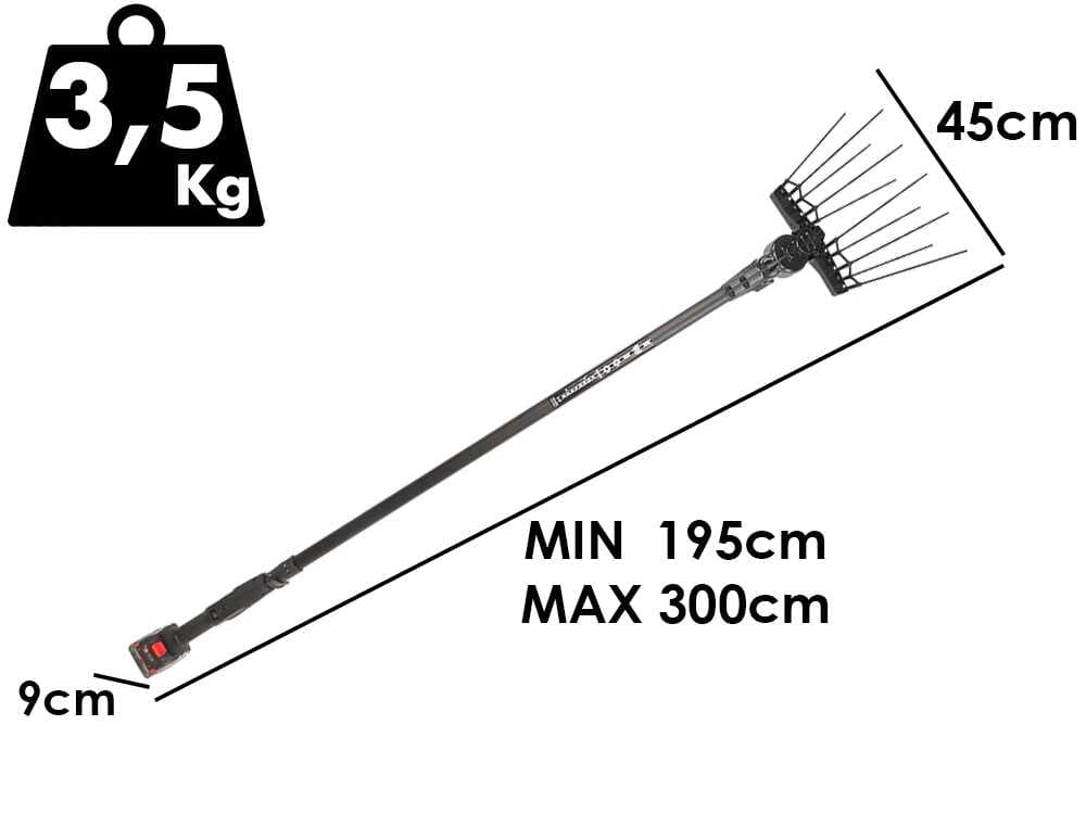 Aima Twigo Basic Cordless - Vareador de aceitunas eléctrico a batería - Pértiga fija de aluminio 195-300cm - 2 x 21V 5.2Ah